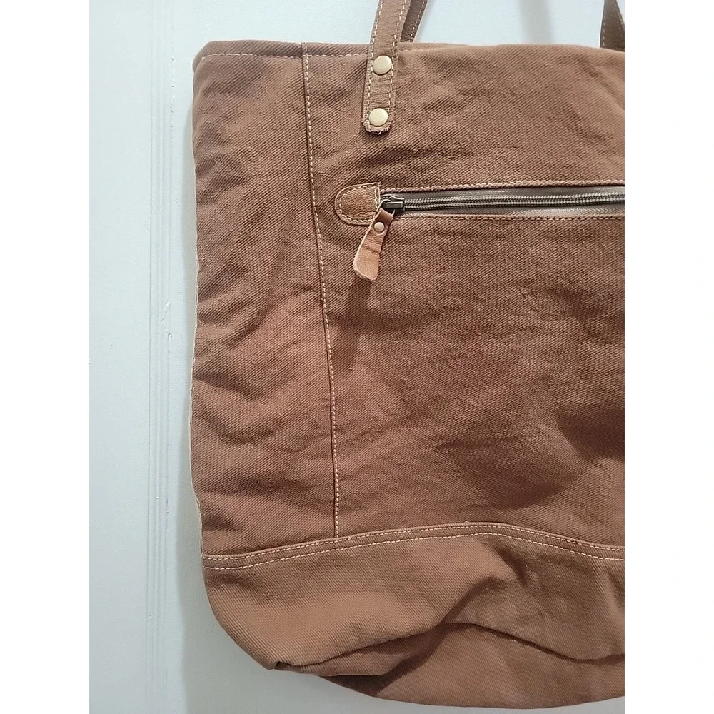 Myra Bag Upcycled Tote Large Purse Repurposed Boho Chic Canvas & Leather